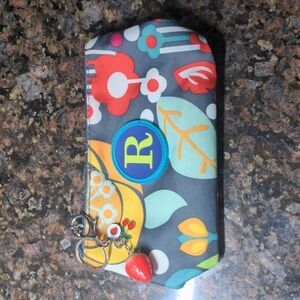 Floral Patterned Pouch with Initial R And new Strawberry 🍓🍒 cherry Charm